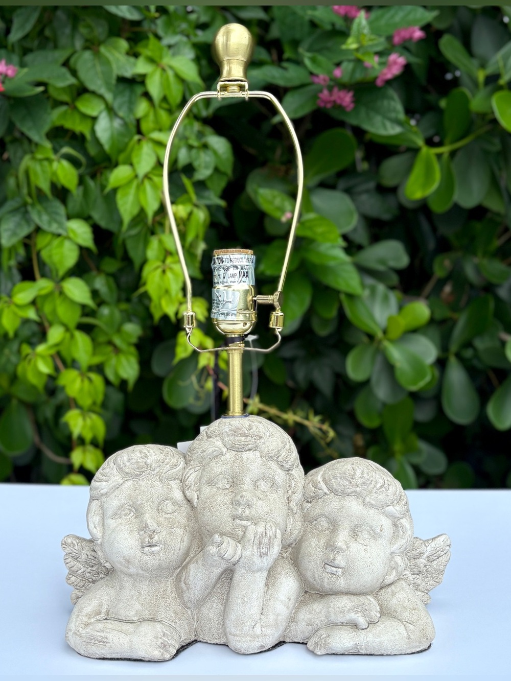 Karma Home Grey Three Cherub Lamp Base Cement Angels Bust Figures Baroque Decor - Picture 4 of 10